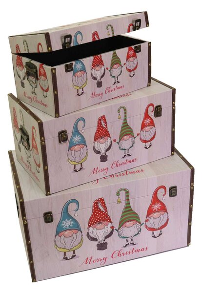 Set 3 Bauli in similpelle con gnomi rettangolare