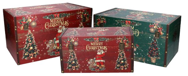 Set 3 Bauli in similpelle con scritta Merry Christmas rettangolare
