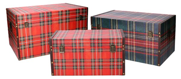 Set 3 Bauli in similpelle design scozzese rettangolare
