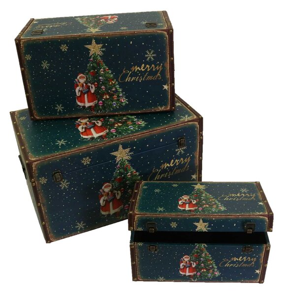 Set 3 Bauli in similpelle con albero rettangolare blu