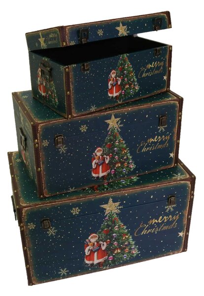 Set 3 Bauli in similpelle con albero rettangolare blu