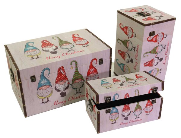 Set 3 Bauli in similpelle con gnomi rettangolare