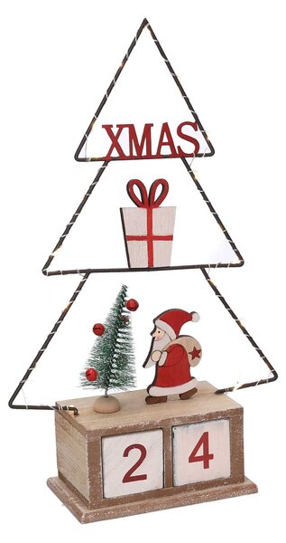 Calendario legno albero rosso con led cm 18x7,5xh31