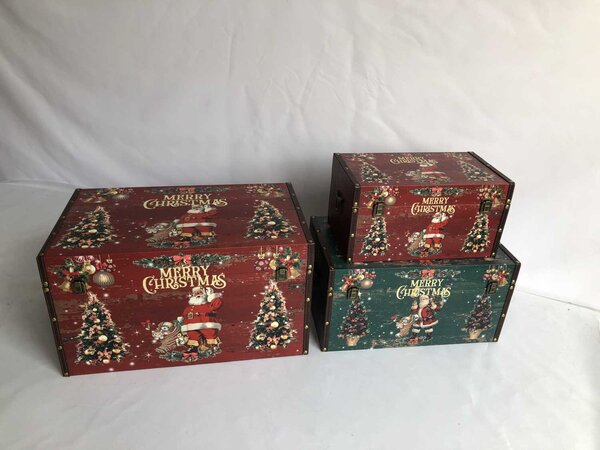 Set 3 Bauli in similpelle con scritta Merry Christmas rettangolare