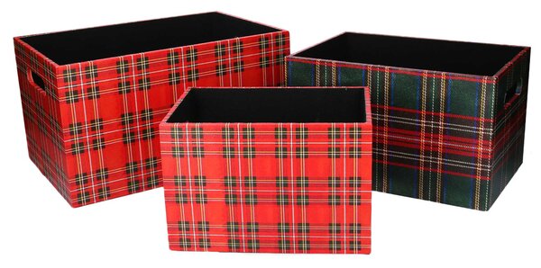 Set 3 Cassetti in similpelle design scozzese rettangolare