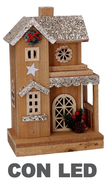 Casetta legno con led naturale cm 19x12xh30,7