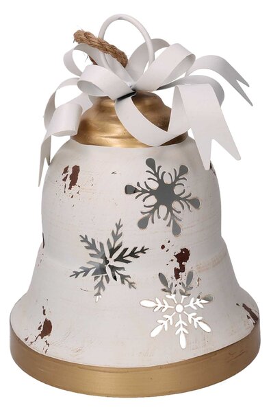 Campana metallo fiocchi di neve oro e crema cm Ø23xh28