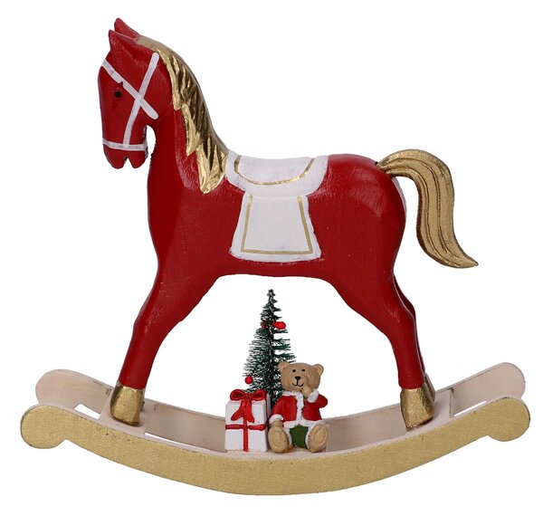 Cavallo a dondolo legno oro e rosso cm 22,5x6xh22