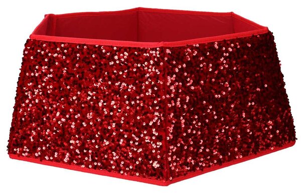 Copri base albero tessuto pieghevole rosso double face esagonale glitter cm Ø68xh25