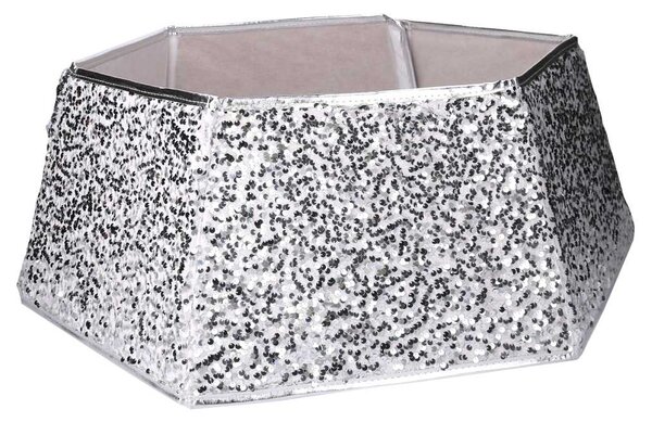 Copri base albero tessuto pieghevole argento double face esagonale cm Ø68xh25