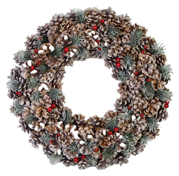 Coroncina glitter con bacche e pigne naturale cm Ø30