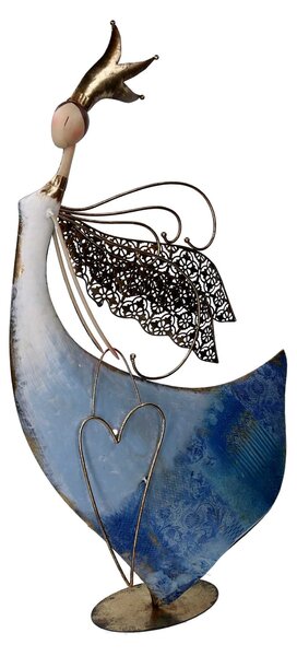 Fatina metallo con cuore blu e oro cm 42x10,8xh74,3