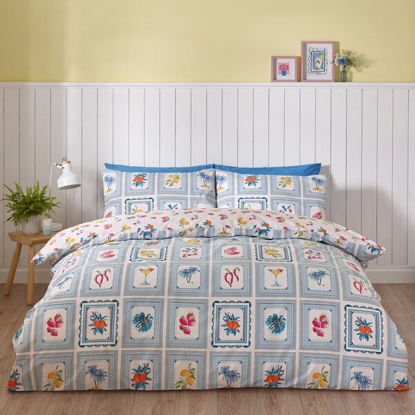 Biancheria da letto blu per letto matrimoniale/per letto esteso 230x220 cm Riviera Tiles – Catherine Lansfield