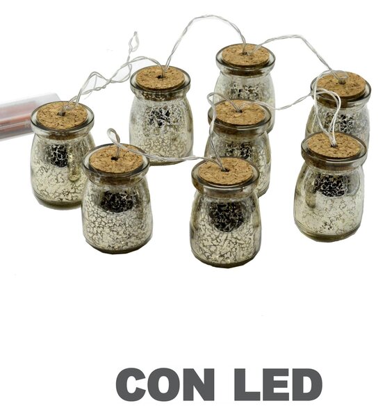 Festone bottiglie filo 8 pezzi vetro platino con led 200cm