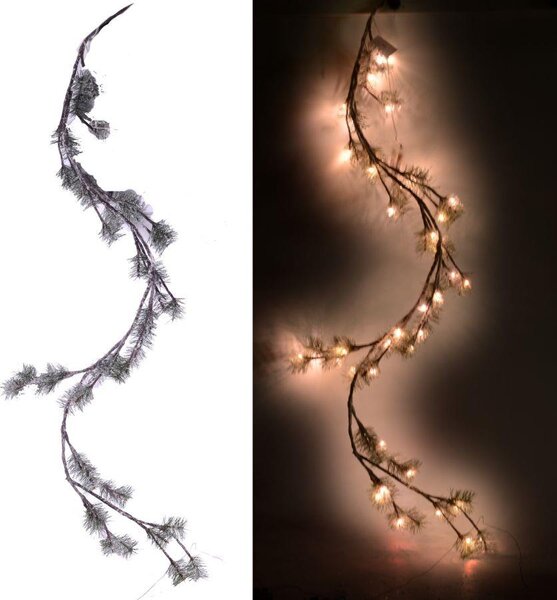Festone verde innevato con 44 led cm 180xh20
