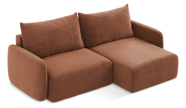 Divano angolare color mattone allungabile/con contenitore (con penisola a destra) Kalena – Makamii