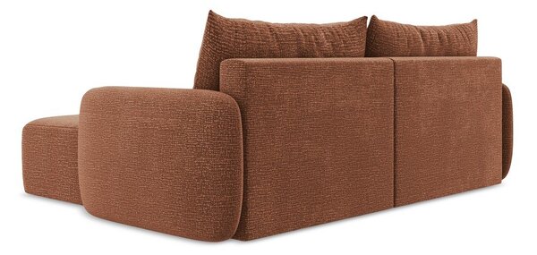 Divano angolare color mattone allungabile/con contenitore (con penisola a destra) Kalena – Makamii