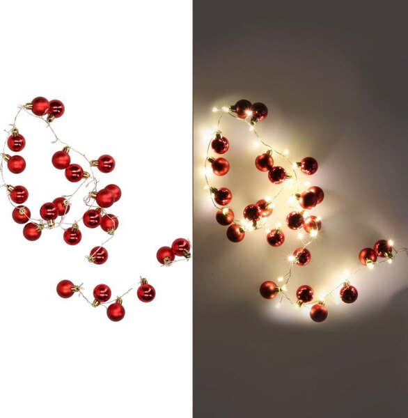 Luce filo sfera rosso 48 led bianco caldo alimentazione fissa cm Ø4x120