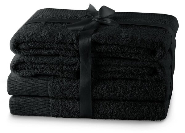Set di asciugamani per viso e corpo tipo terry neri in cotone 6 pz Amari – Restilo