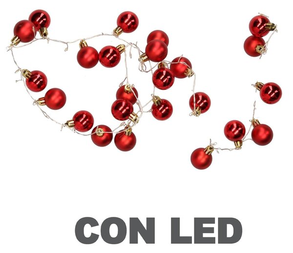 Luce filo sfera rosso 48 led bianco caldo alimentazione fissa cm Ø4x120