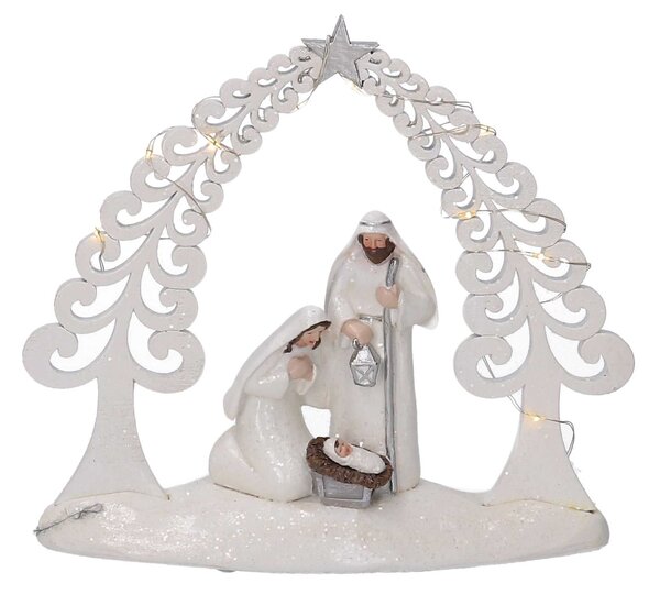 Natività resina bianco con led cm 20x5,5xh17