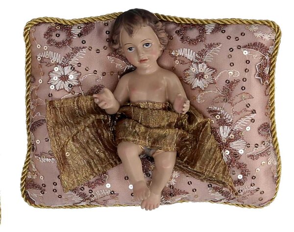 Natività tessuto su cuscino rosa cm xh19