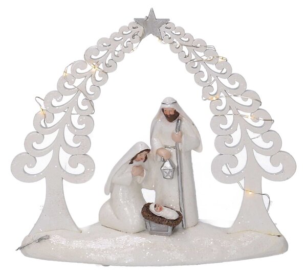 Natività resina bianco con led cm 20x5,5xh17