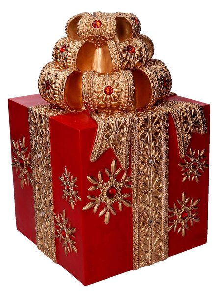 Pacco regalo resina oro e rosso cm 26x26xh40,5