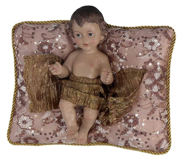 Natività tessuto su cuscino rosa cm xh23