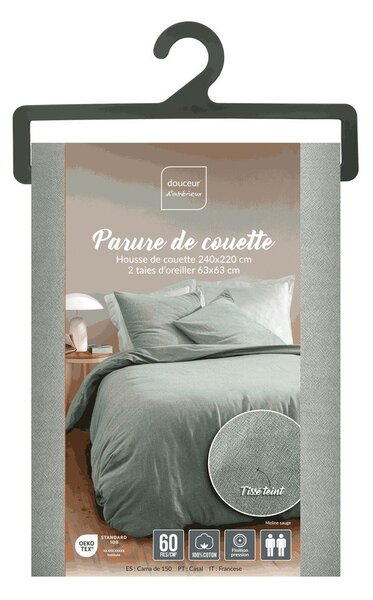 Set copripiumino e federa verde in cotone per letto matrimoniale/per letto esteso 3 pezzi 240x220 cm Meline – douceur d'intérieur