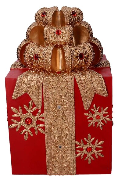 Pacco regalo resina oro e rosso cm 26x26xh40,5