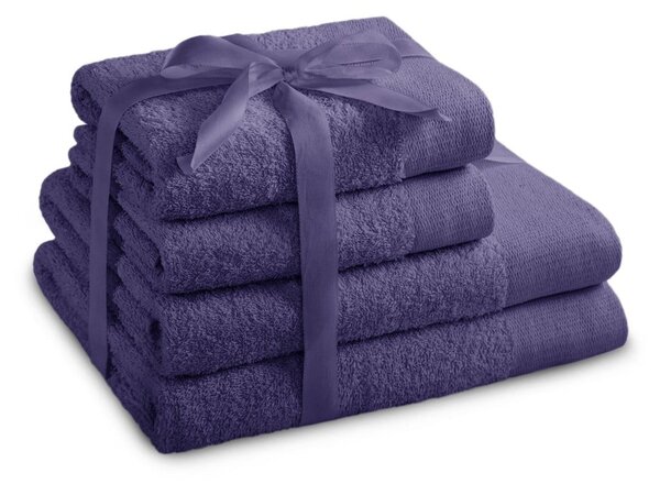 Set di asciugamani per viso e corpo tipo terry viola in cotone 4 pz Amari – Restilo