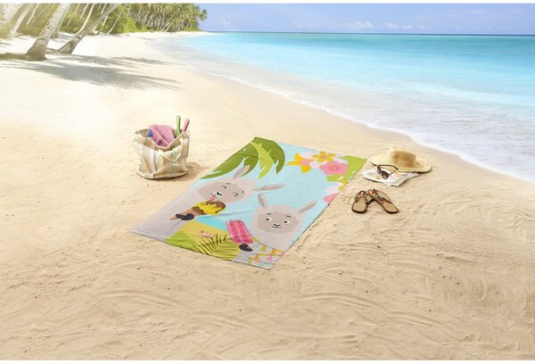 Telo mare da bambini in velluto 75x150 cm Happy lamas – Good Morning