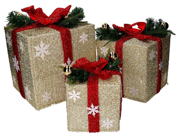 Set 3 Pacchi regalo fiocchi di neve rosso e oro