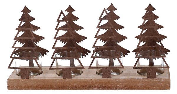 Portacandele metallo 4 posti alberi bronzo cm 15x8xh30