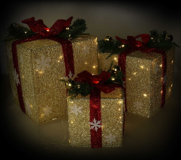 Set 3 Pacchi regalo fiocchi di neve rosso e oro