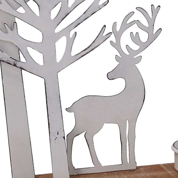 Portacandele metallo renna e albero bianco cm 24,5x4,2xh30