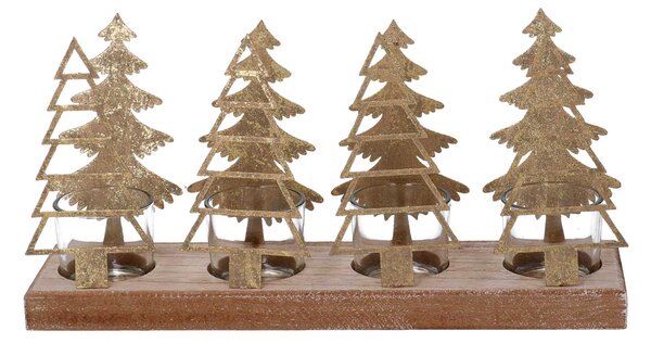 Portacandele metallo 4 posti alberi oro cm 15x8xh30