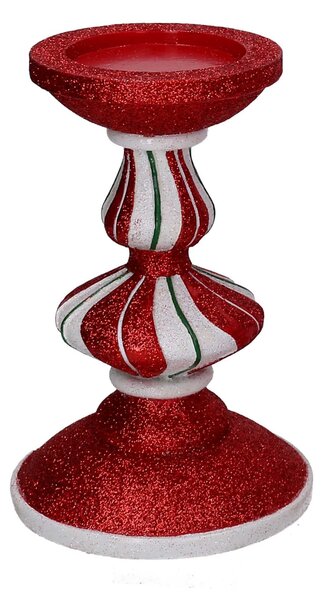 Portacandele resina bianco e rosso cm Ø15xh23