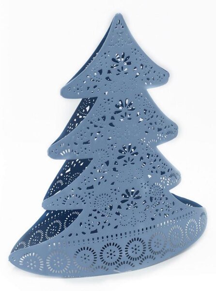 Portacandele albero metallo azzurro cm 25x13xh28