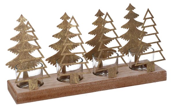 Portacandele metallo 4 posti alberi oro cm 15x8xh30