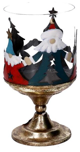 Portacandele metallo con babbo natale oro tondo cm Ø12xh23