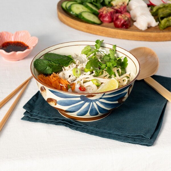 Ciotolina per ramen blu/beige in porcellana 1 l Flower – Rex London