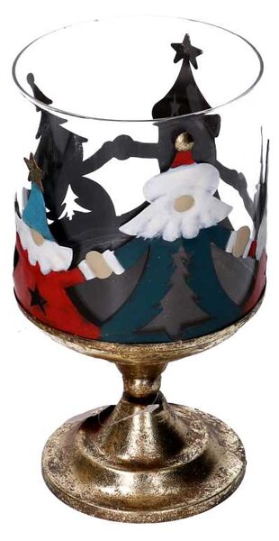 Portacandele metallo con babbo natale oro tondo cm Ø12xh23