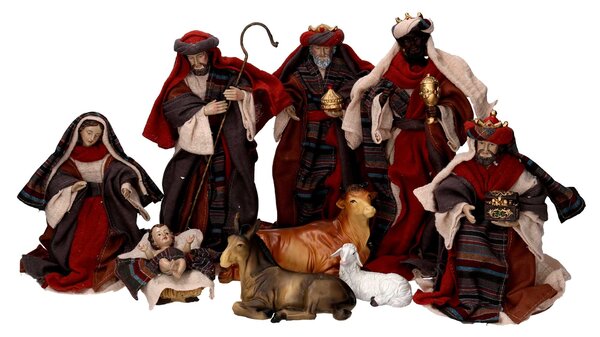Natività tessuto set 9pz rosso cm xh25,5
