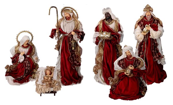 Natività tessuto bordeaux con re magi cm xh81