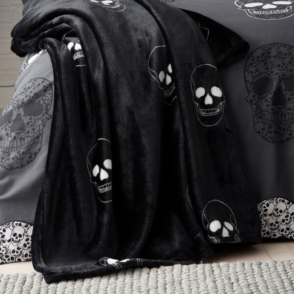 Coperta per bambini grigio scuro in micropile 130x170 cm Skulls – Catherine Lansfield