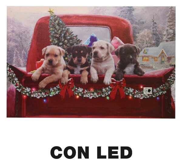 Quadro con led legno cani multicolor rettangolare cm 60x40xh1,8