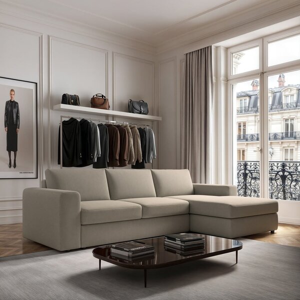 Divano angolare beige (con penisola a destra e chaise lounge) Baga – Rodier