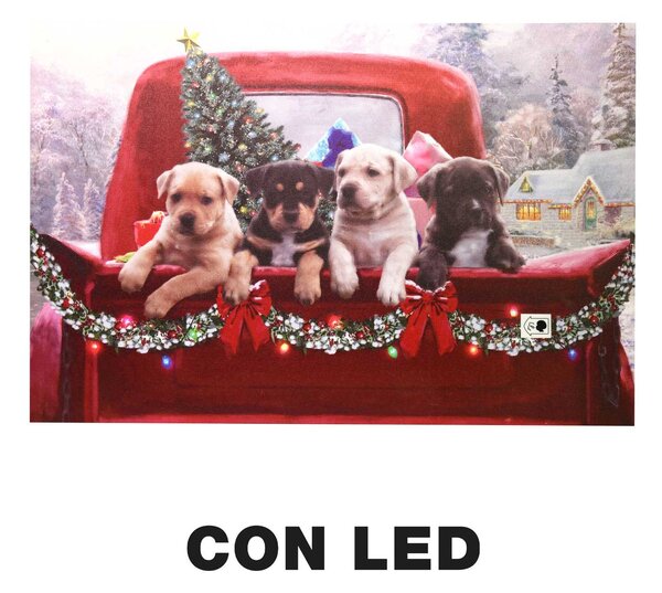 Quadro con led legno cani multicolor rettangolare cm 60x40xh1,8